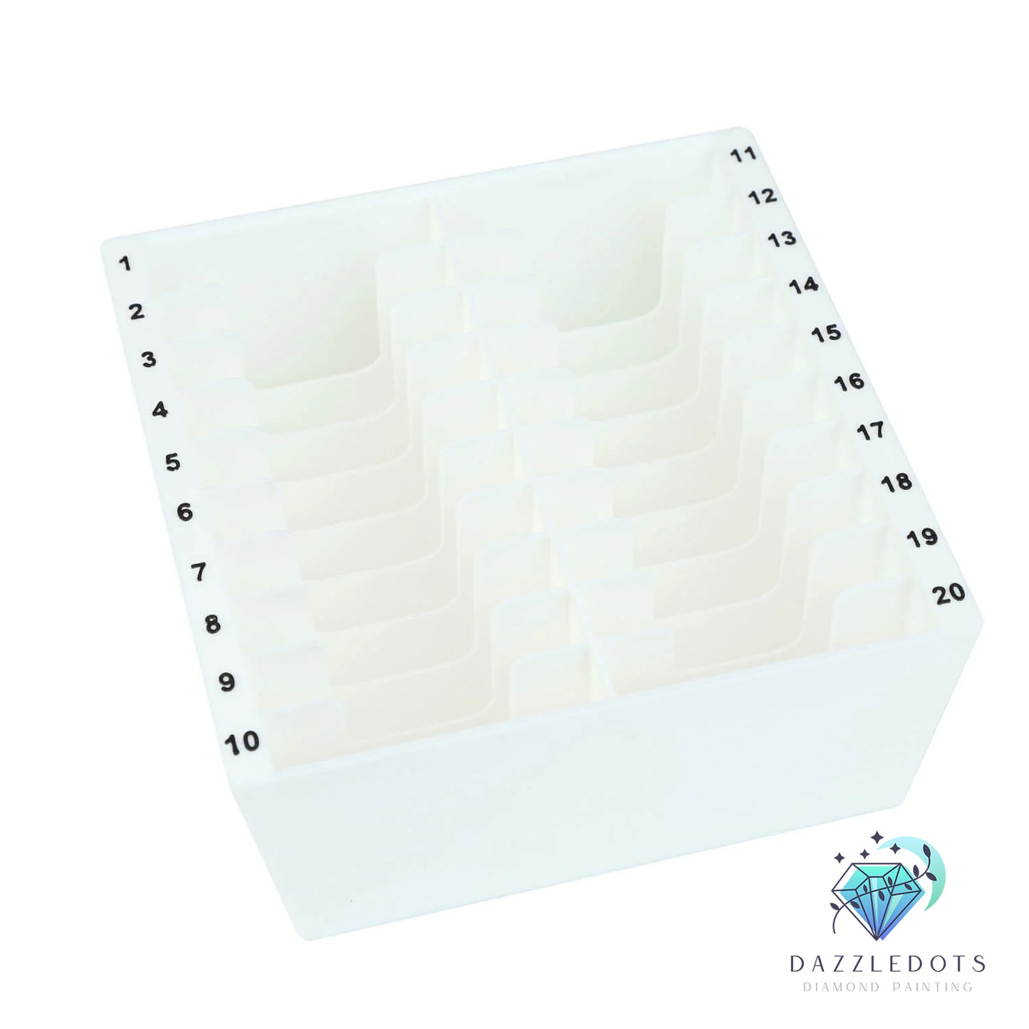 Diamond painting grid with numbers on a white background, featuring the Dazzledots brand.