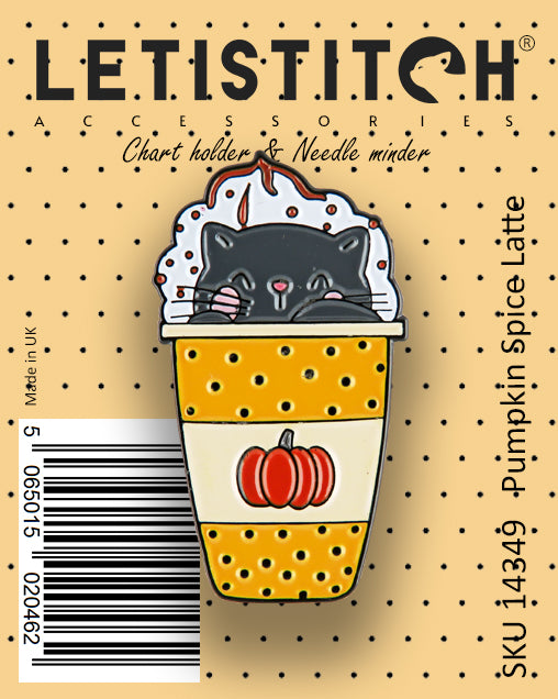Letistitch 14349 Pumpkin Spice Latte Chart Holder & Needle Minder