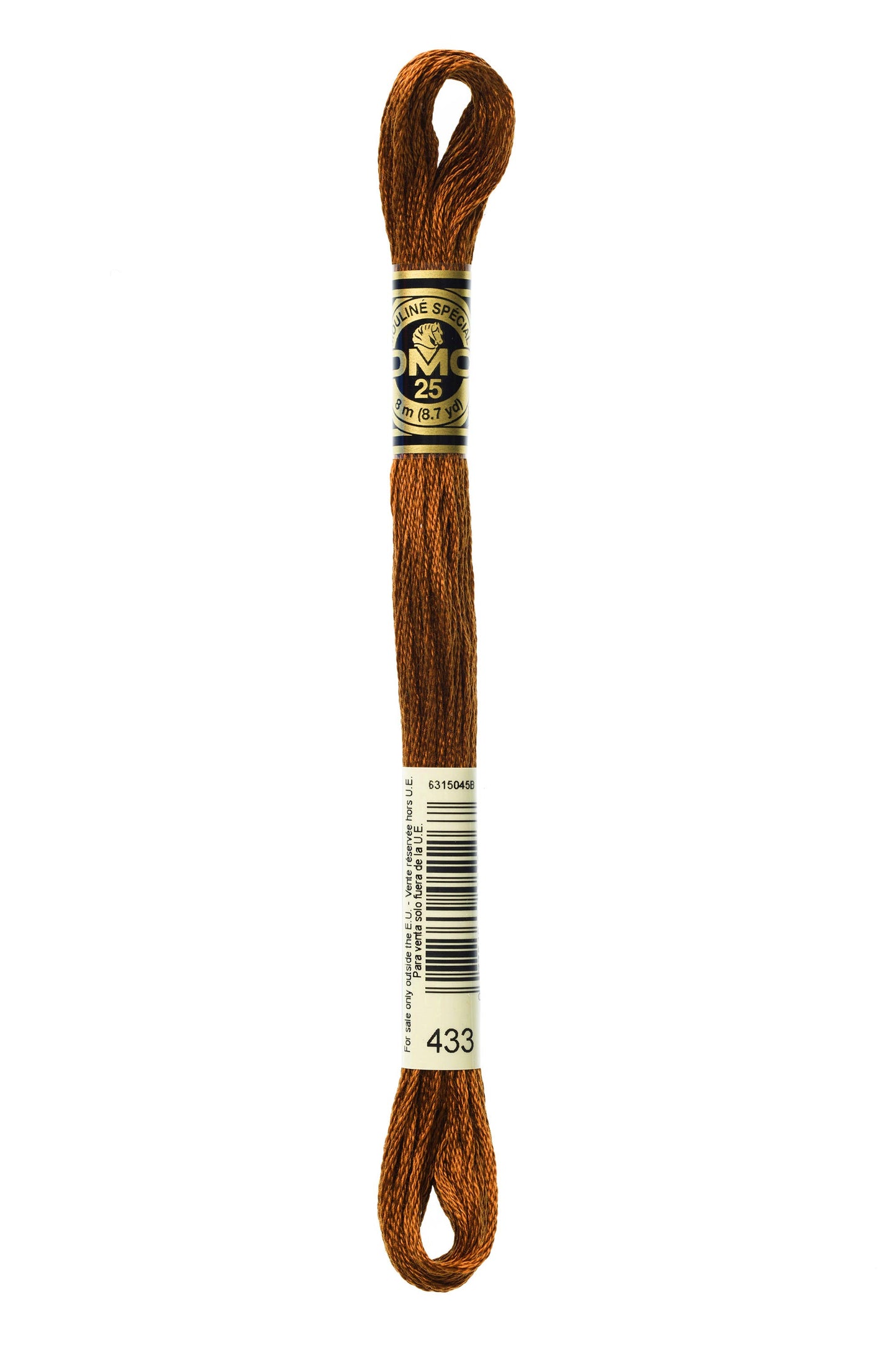 Brown embroidery floss with a DMC label on a white background