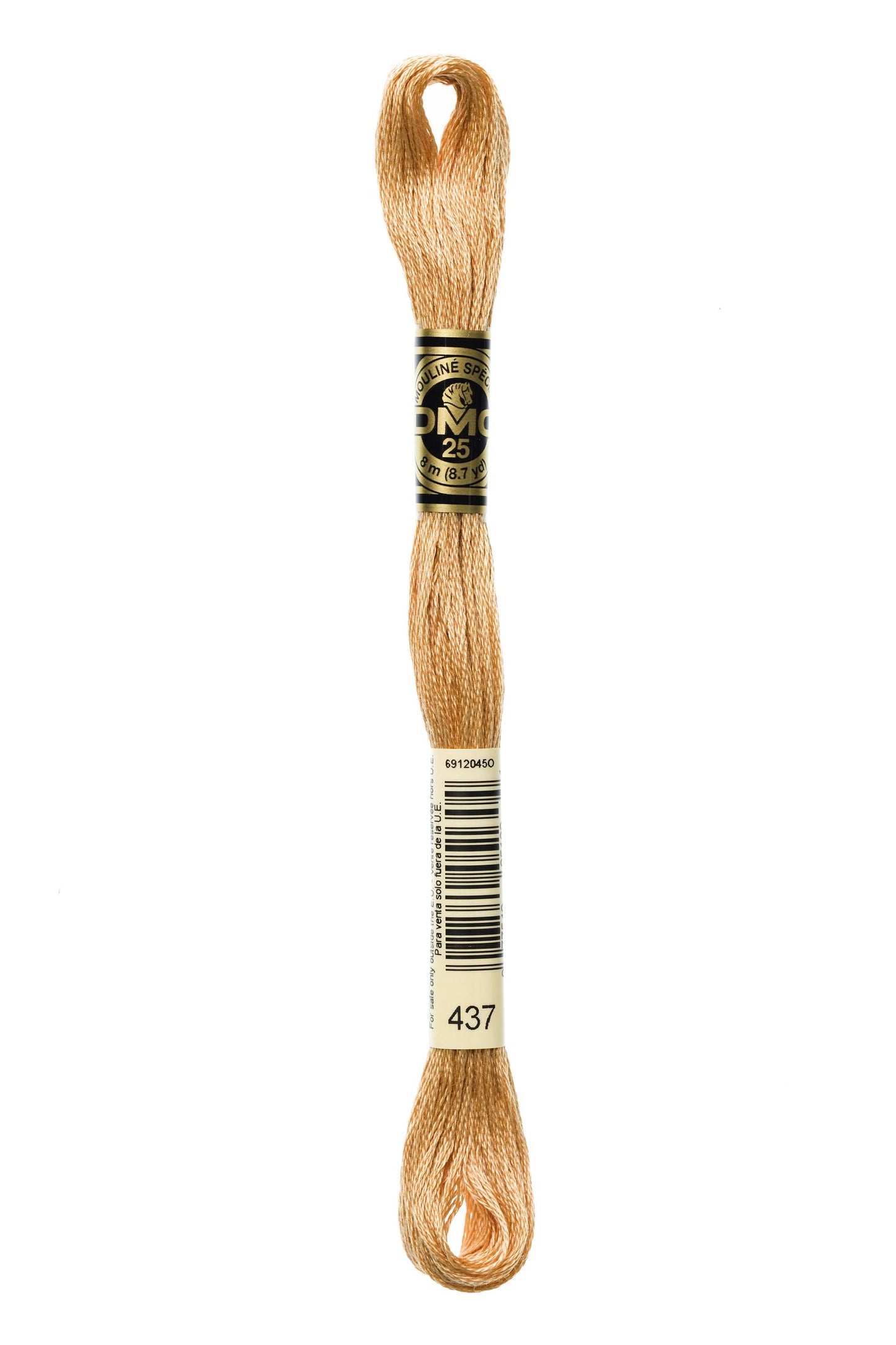 Spool of embroidery floss with a brand label on a white background