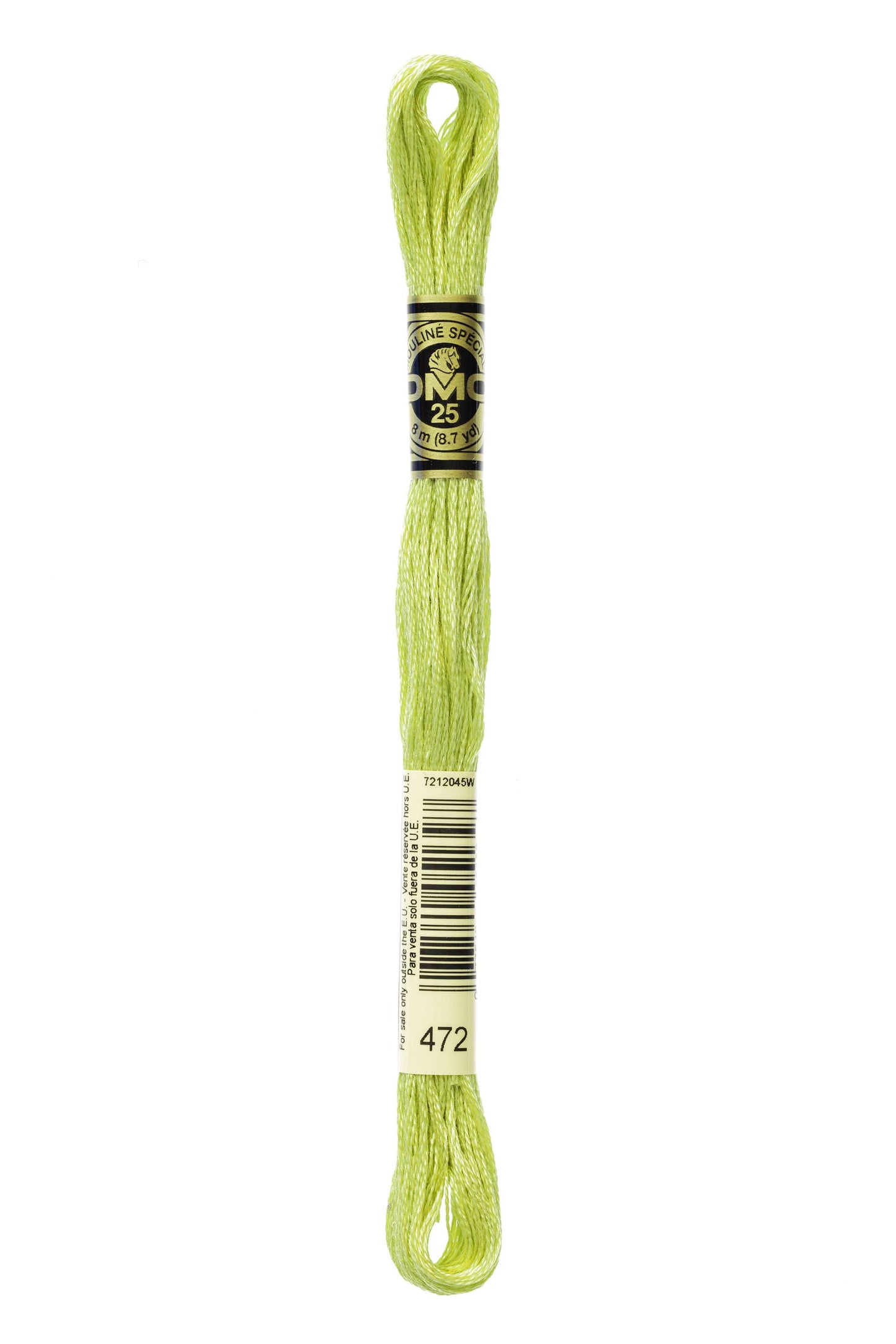 Green embroidery floss spool with a brand label on a white background