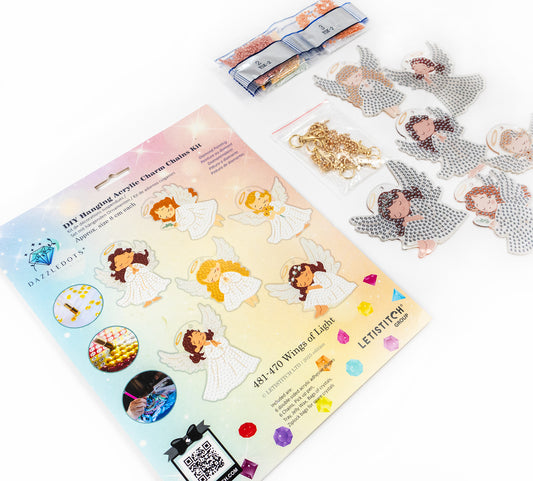 Diamond art club angel charm kit with packaging on a white background