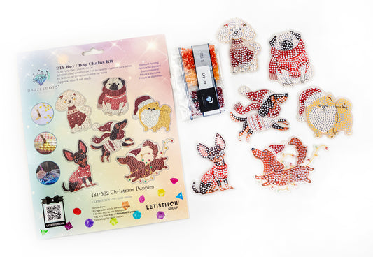 🎄 Christmas Puppies – DIY Diamond Key & Bag Chain Kit (Kit of 6)