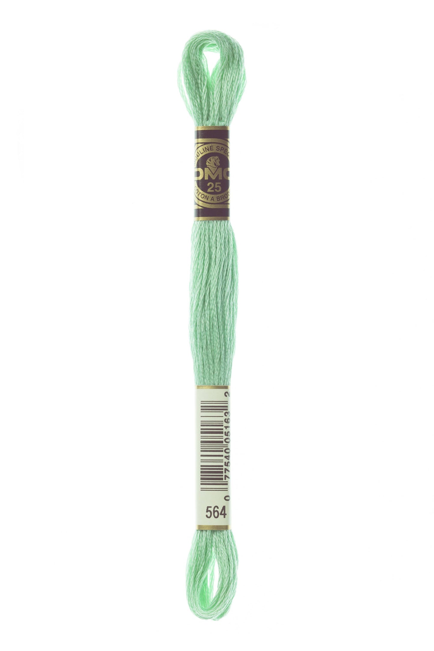 Light green embroidery floss spool with a brand label on a white background
