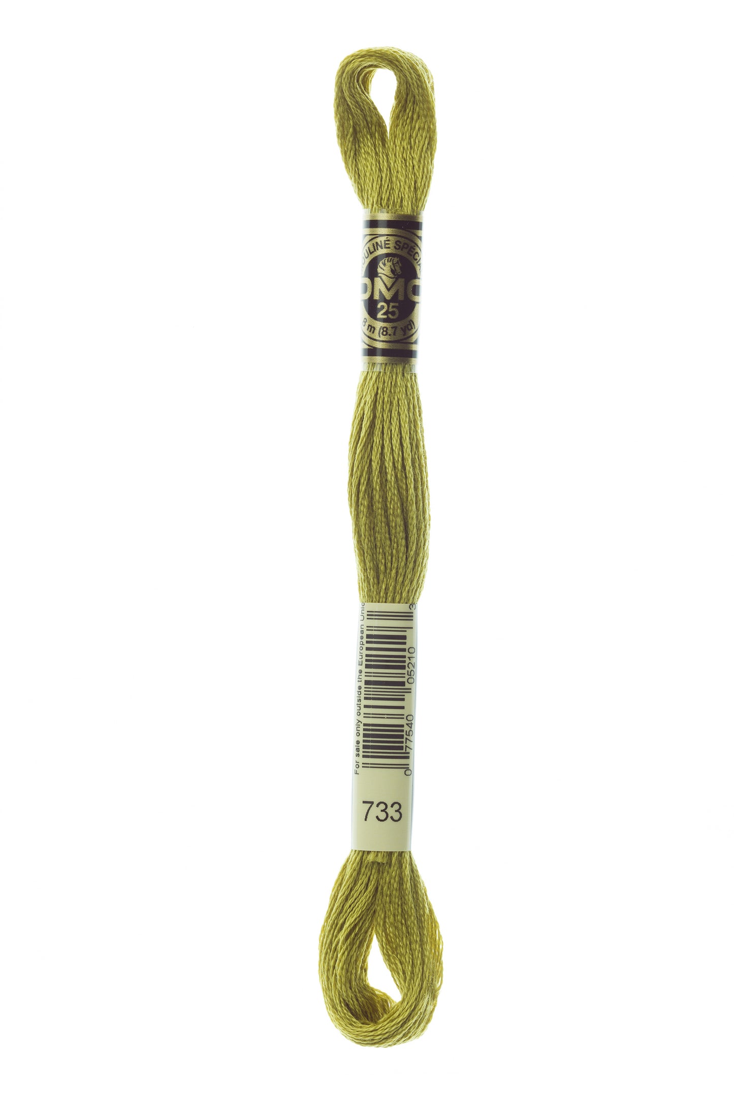 Yellow embroidery floss spool with a label on a white background