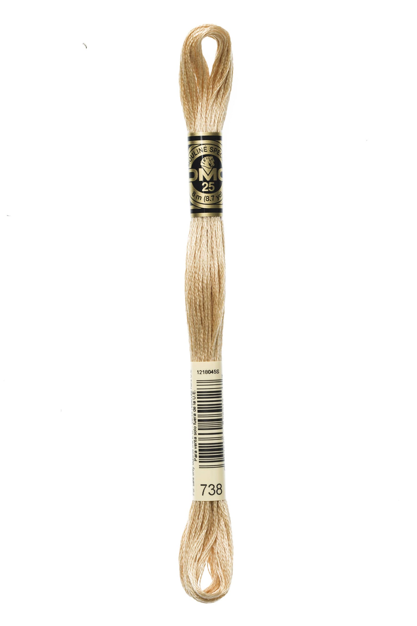 Yarn skein with a label on a white background