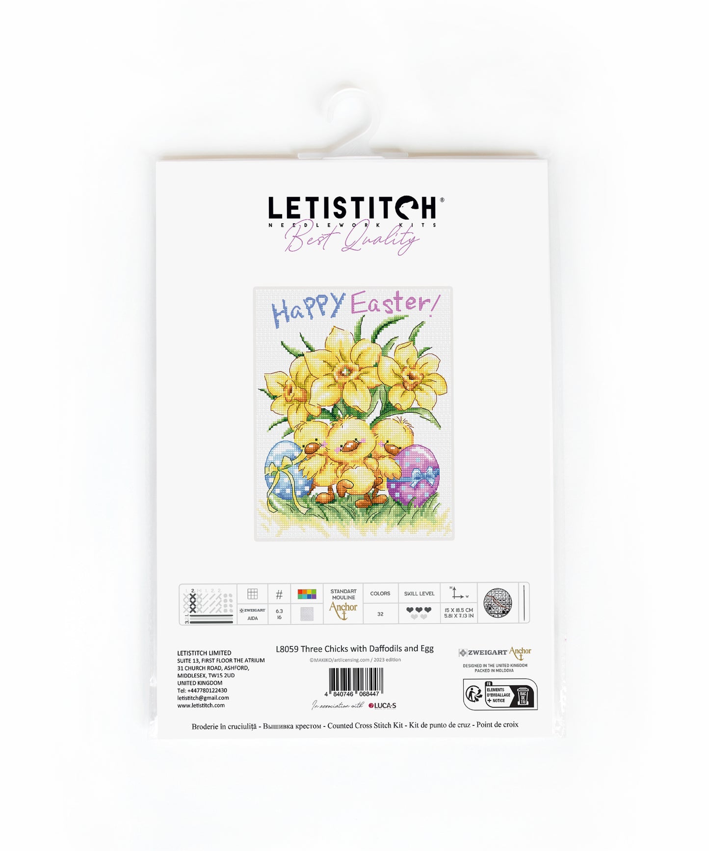 L8059 Three Chicks with Daffodils and Egg