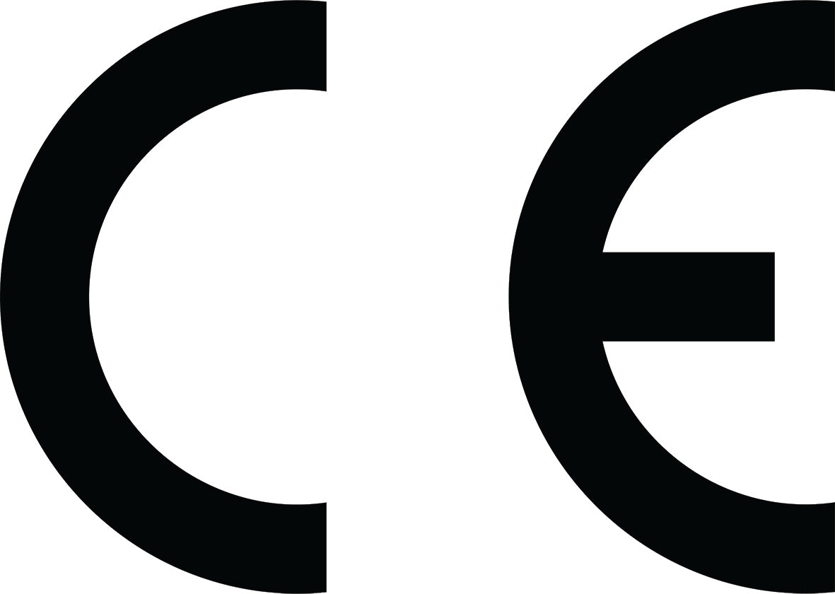 Black CE certificate mark on a white background
