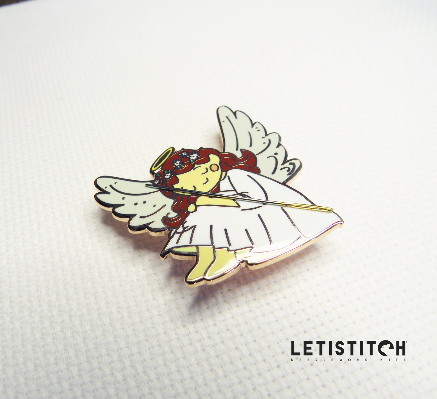Angel-shaped needleminder on a white background with 'LETIStitch' branding.