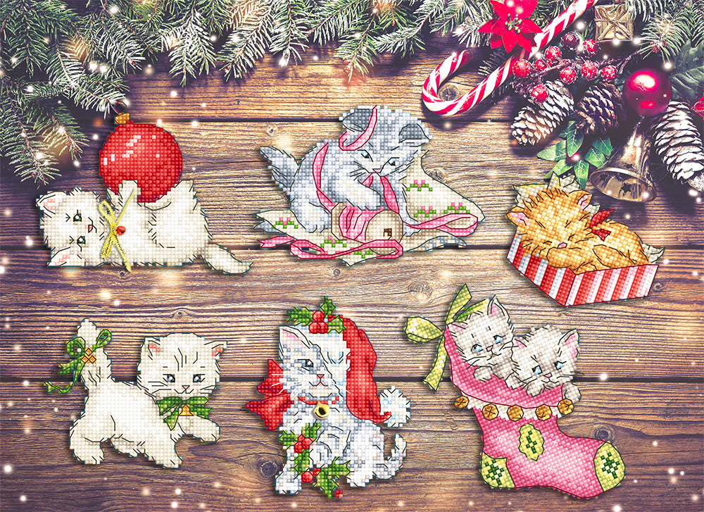Christmas Kitties 6 pcs. Ornaments - PDF CHART