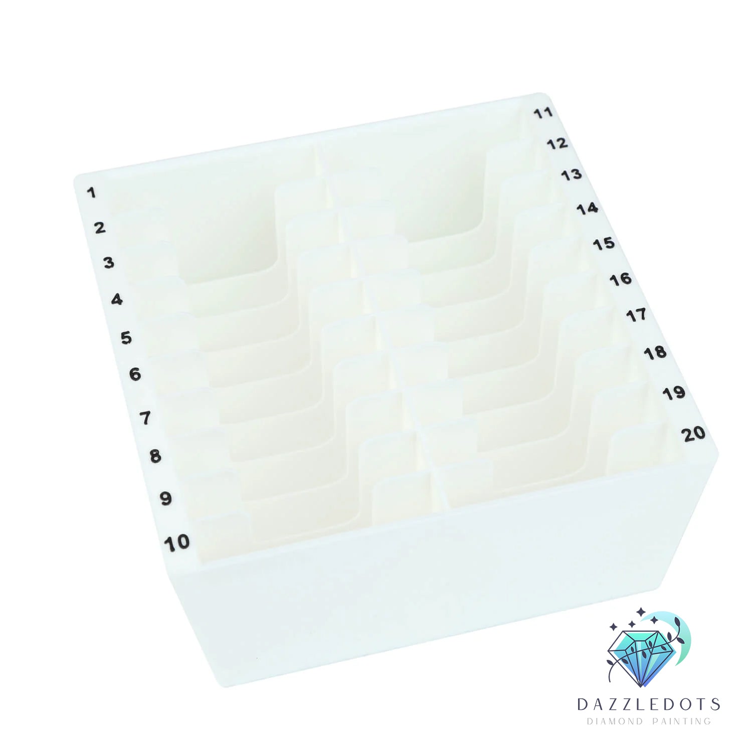 Diamond painting grid with numbers on a white background, featuring the Dazzledots brand.