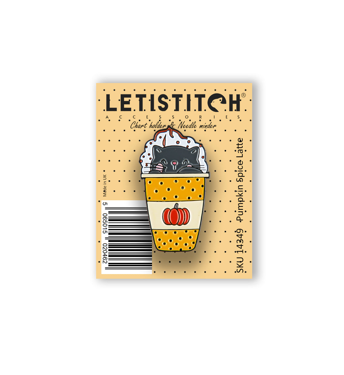 Letistitch 14349 Pumpkin Spice Latte Chart Holder & Needle Minder