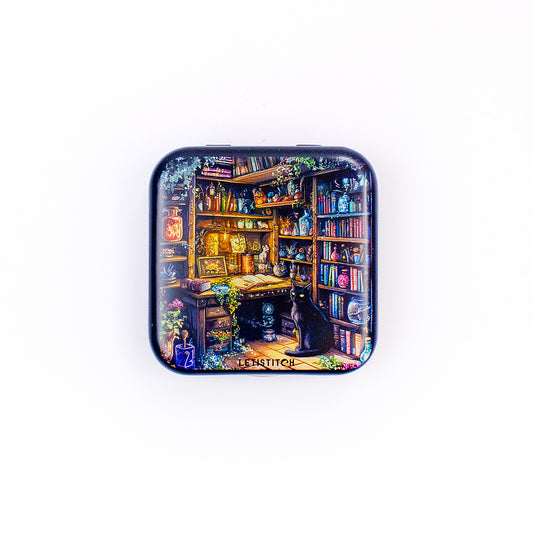 Tin Box for Needles – “Charmed Library” (SKU 25632) 📚✨