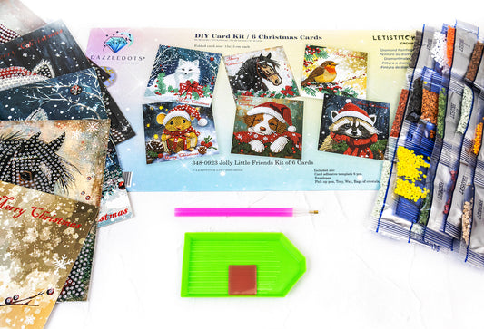 🎄 Jolly Little Friends – DIY Diamond Painting Christmas Card Kit (Kit of 6)