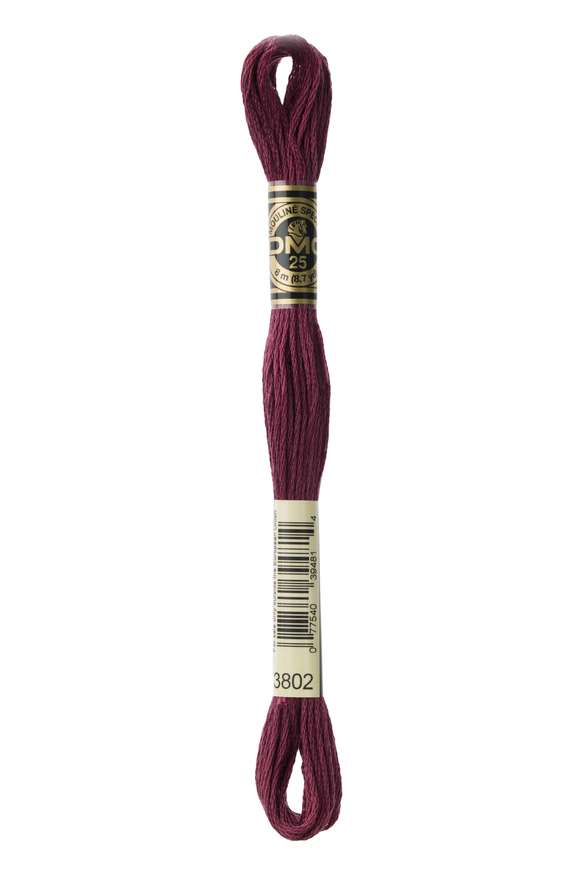 Maroon embroidery floss with a label on a white background