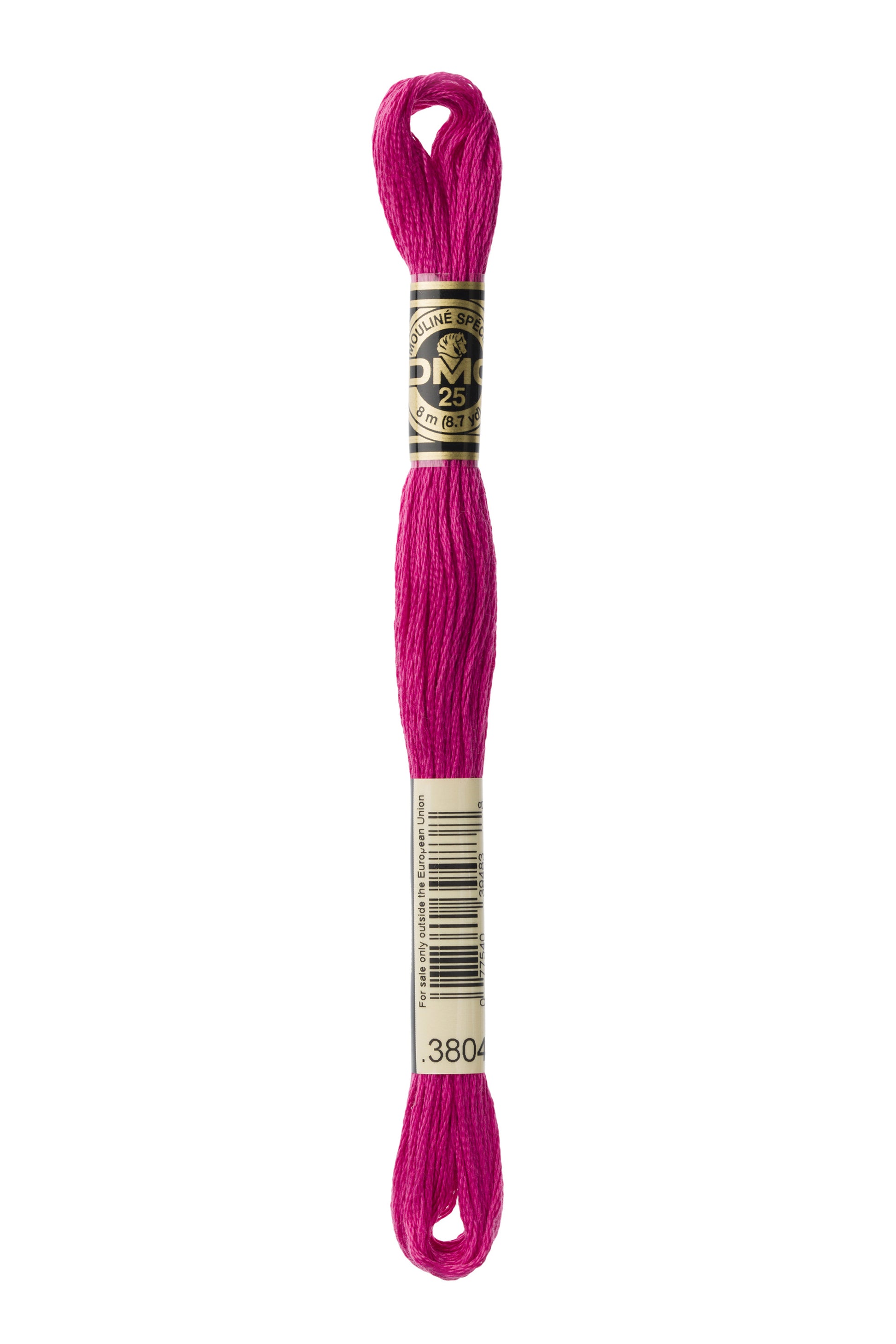 Pink embroidery floss spool with a brand label on a white background