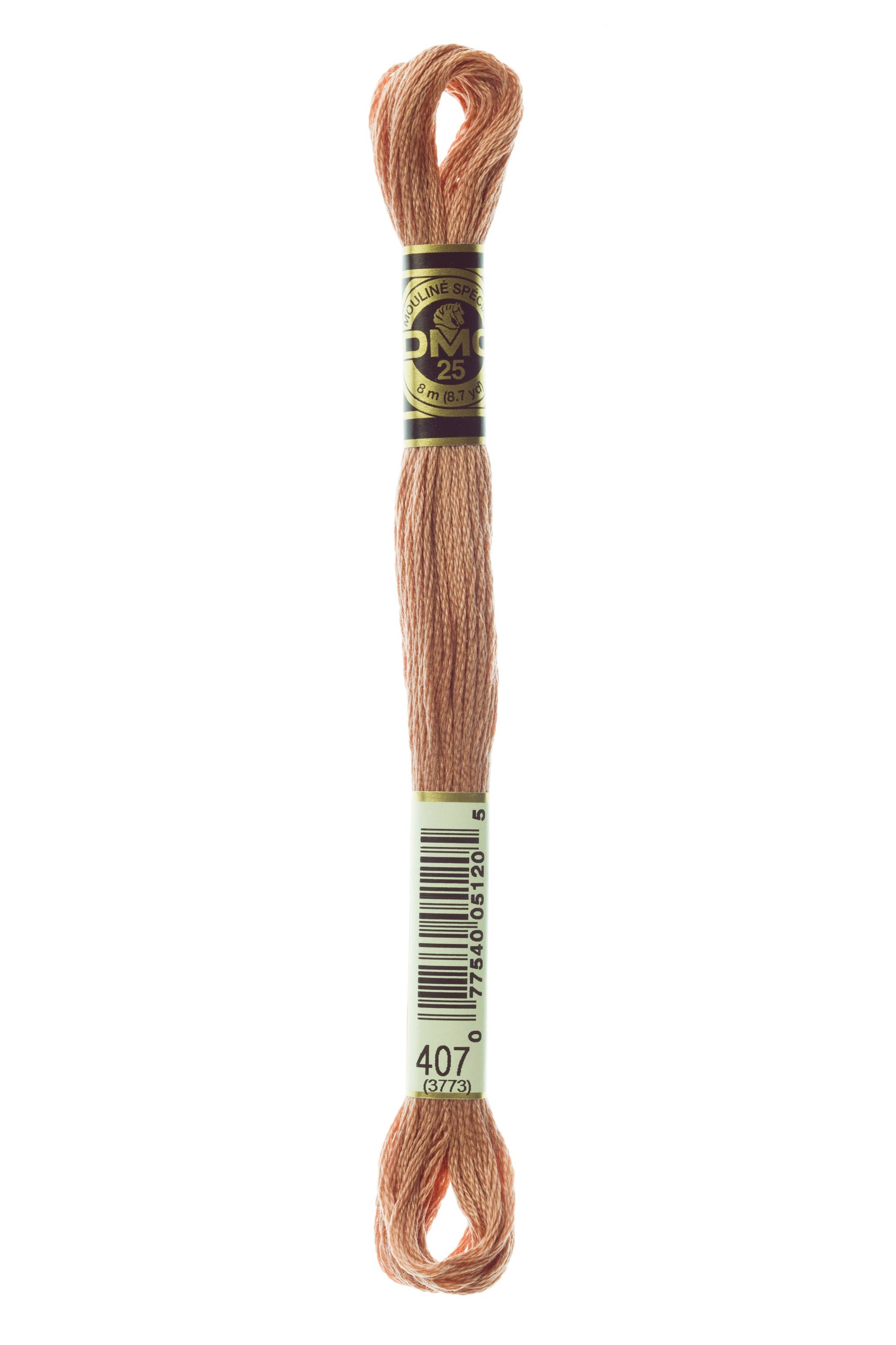 Spool of embroidery floss with a label on a white background