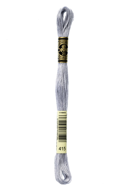 Gray embroidery floss spool with a label on a white background