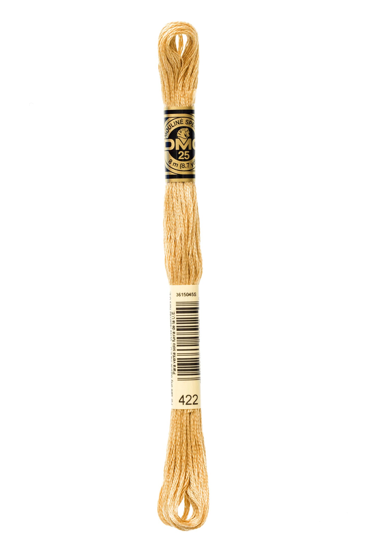 DMC embroidery floss spool in beige color on a white background
