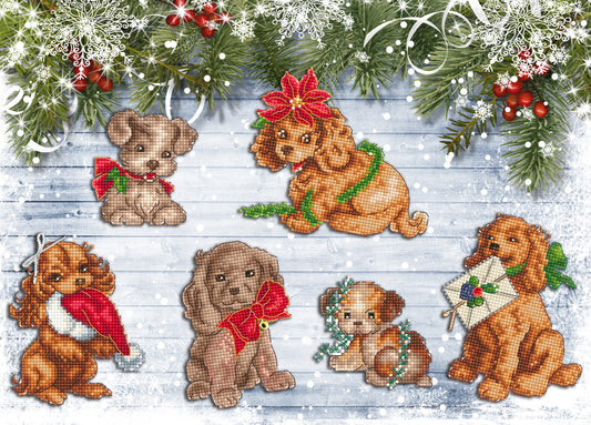 Christmas Puppies 6 pcs. Ornaments - PDF CHART