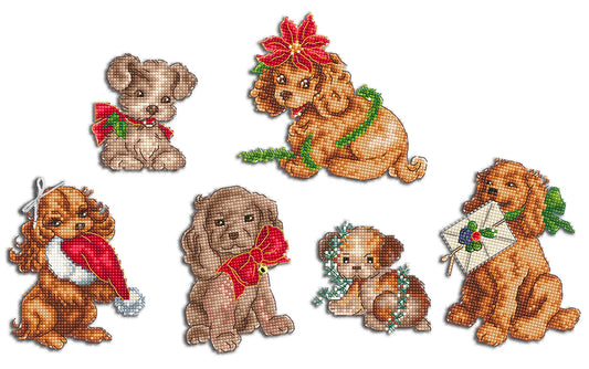 Christmas Puppies 6 pcs. Ornaments - PDF CHART