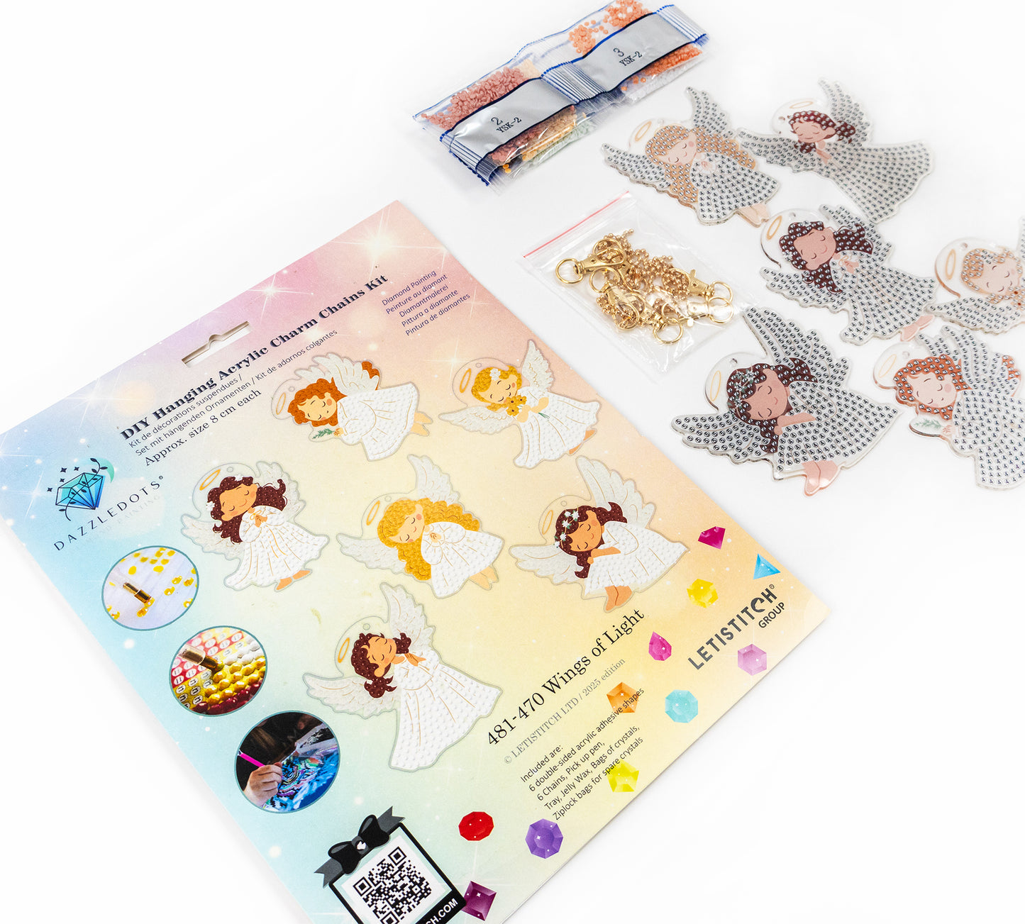 Diamond art club angel charm kit with packaging on a white background