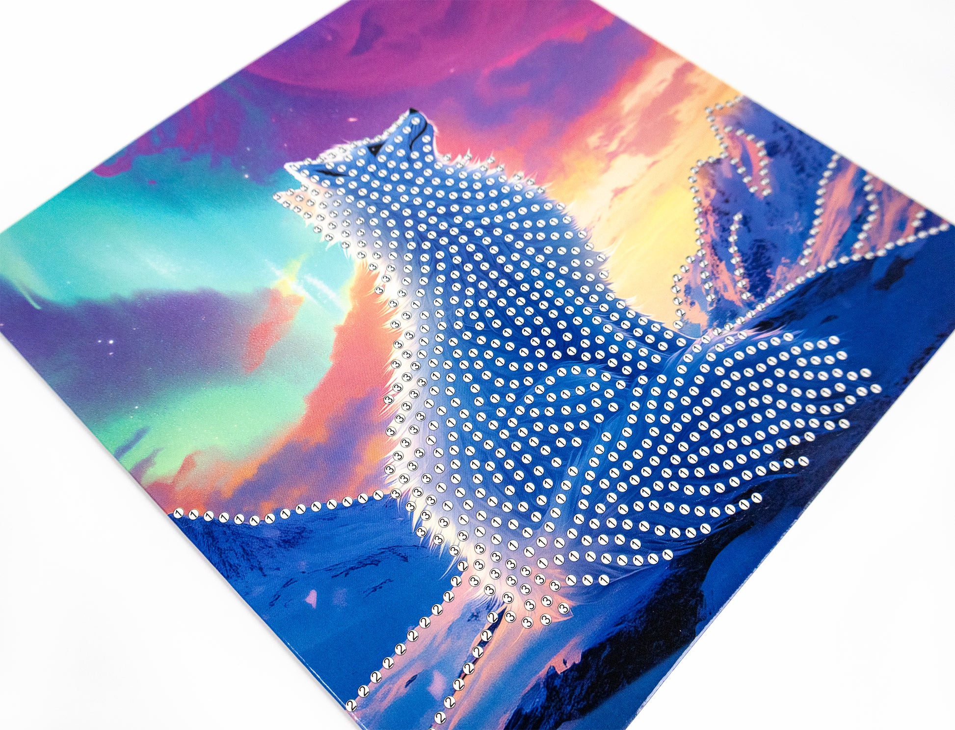 crystal art card design and rhinestones on a white background