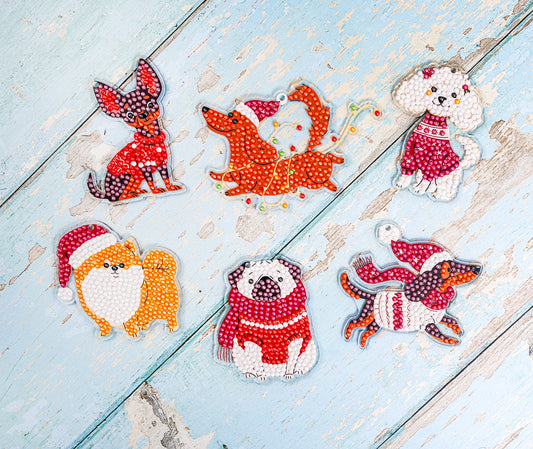 🎄 Christmas Puppies – DIY Diamond Key & Bag Chain Kit (Kit of 6)