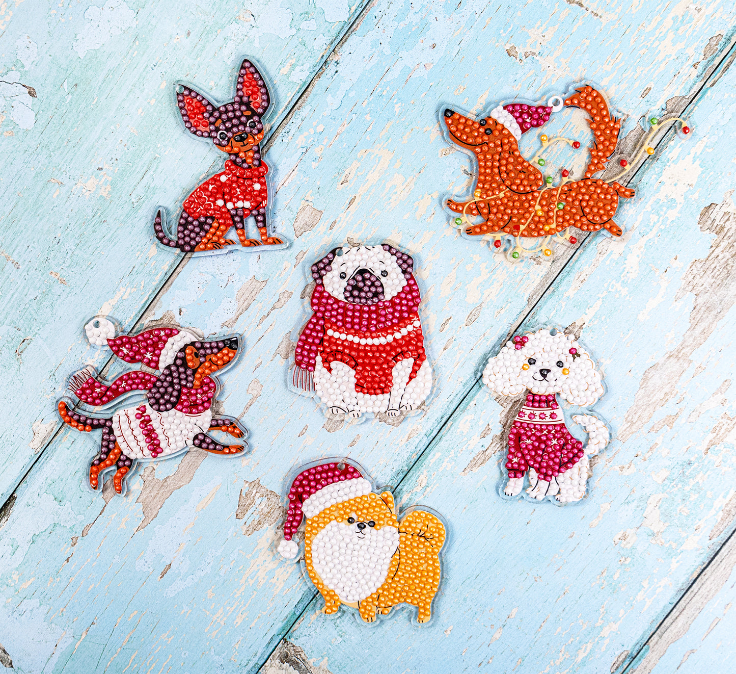 🎄 Christmas Puppies – DIY Diamond Key & Bag Chain Kit (Kit of 6)