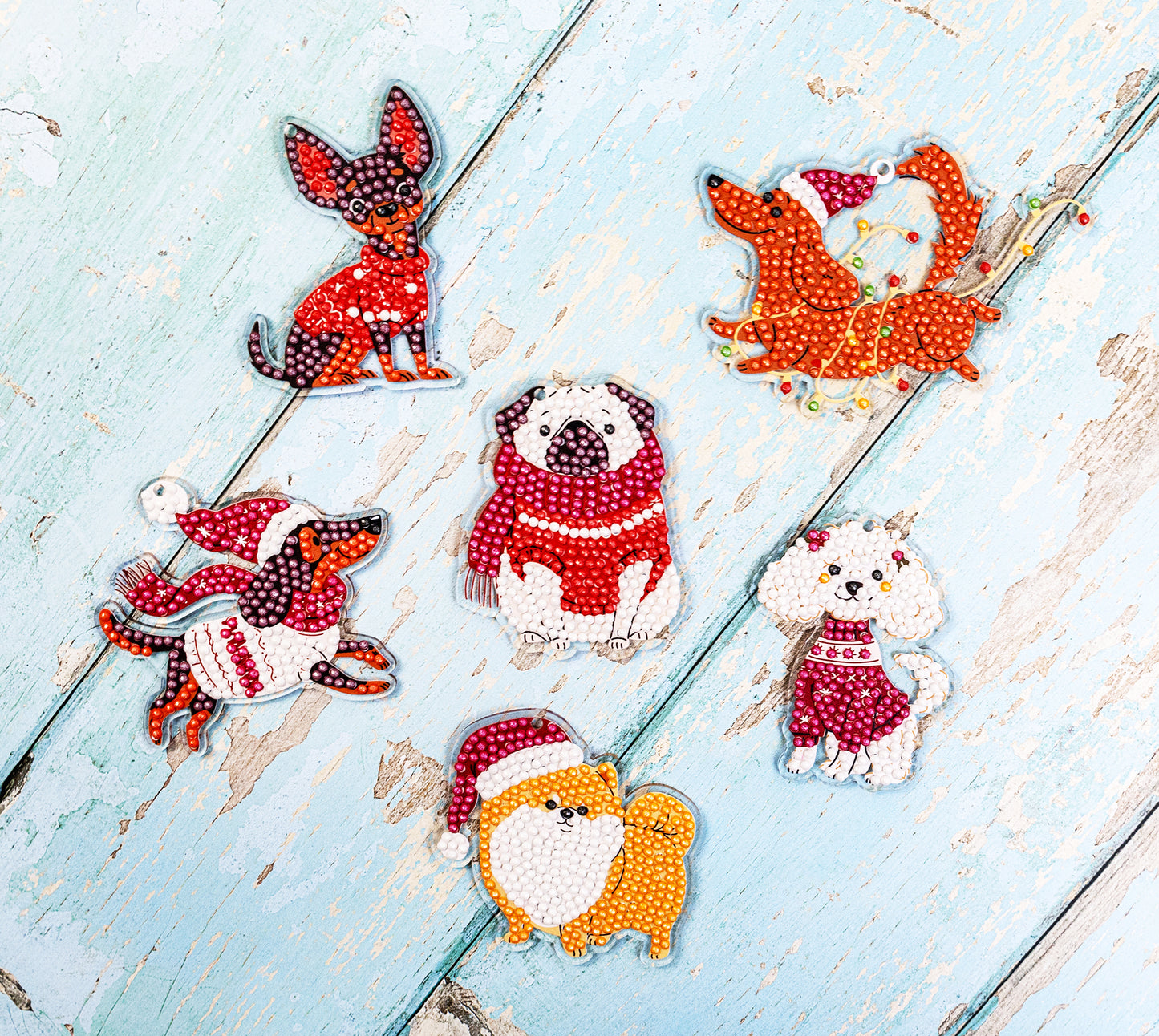 🎄 Christmas Puppies – DIY Diamond Key & Bag Chain Kit (Kit of 6)