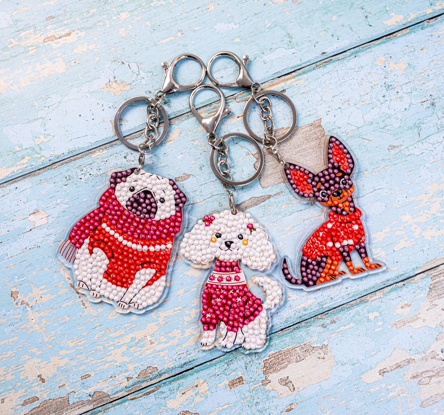 🎄 Christmas Puppies – DIY Diamond Key & Bag Chain Kit (Kit of 6)