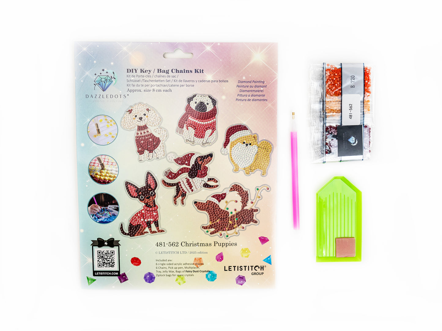 🎄 Christmas Puppies – DIY Diamond Key & Bag Chain Kit (Kit of 6)