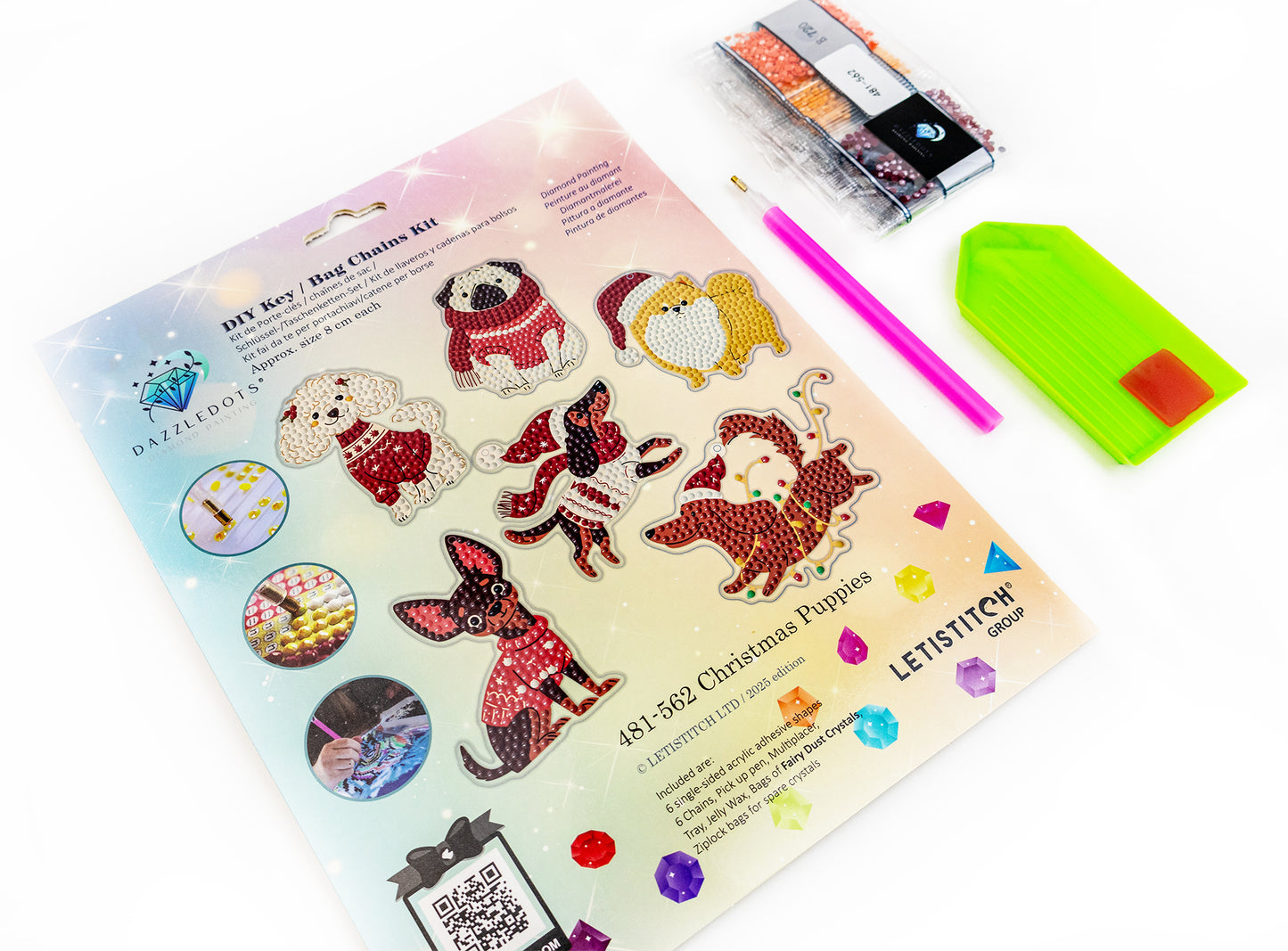 🎄 Christmas Puppies – DIY Diamond Key & Bag Chain Kit (Kit of 6)