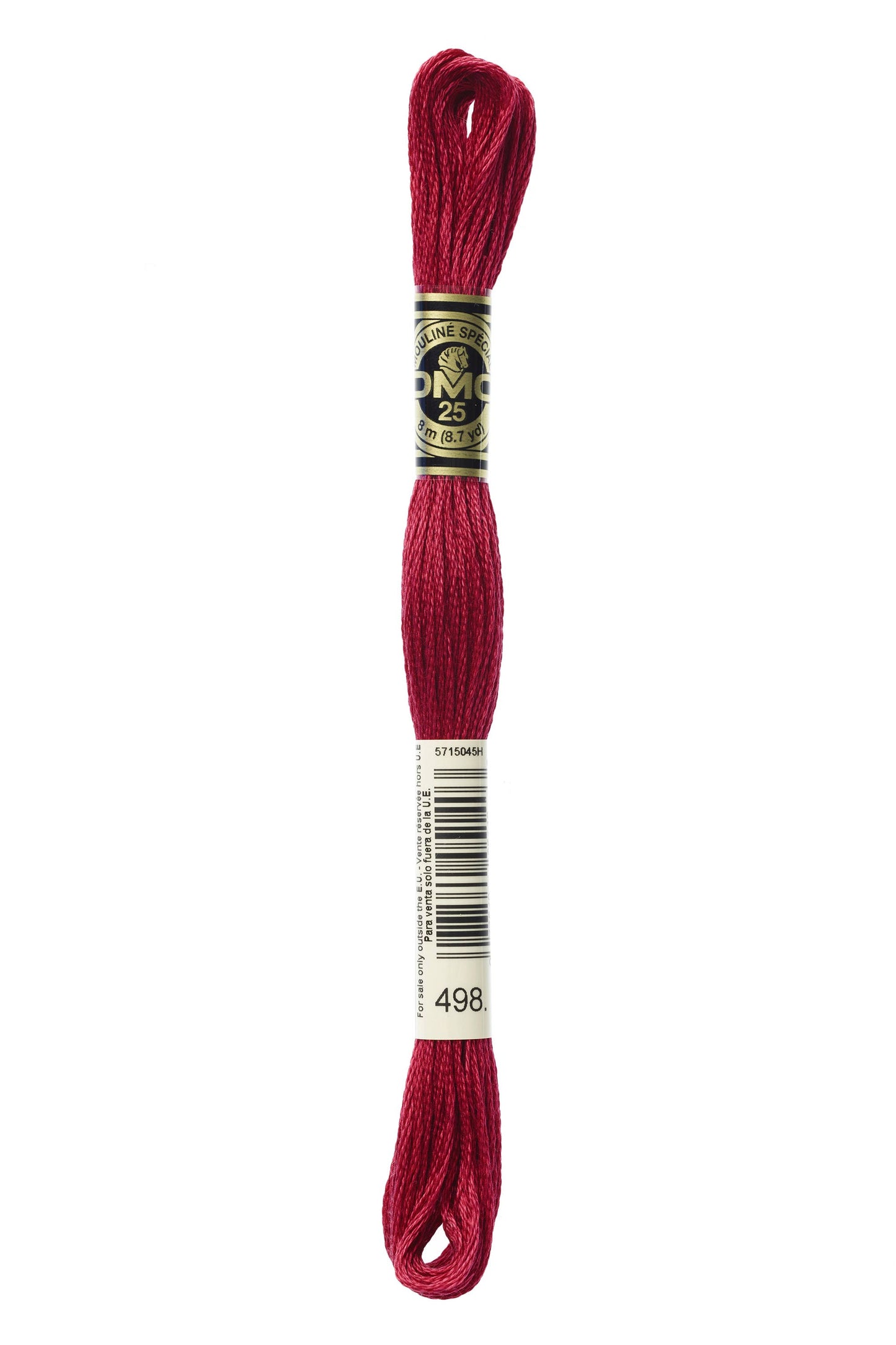 Red embroidery floss with a label on a white background