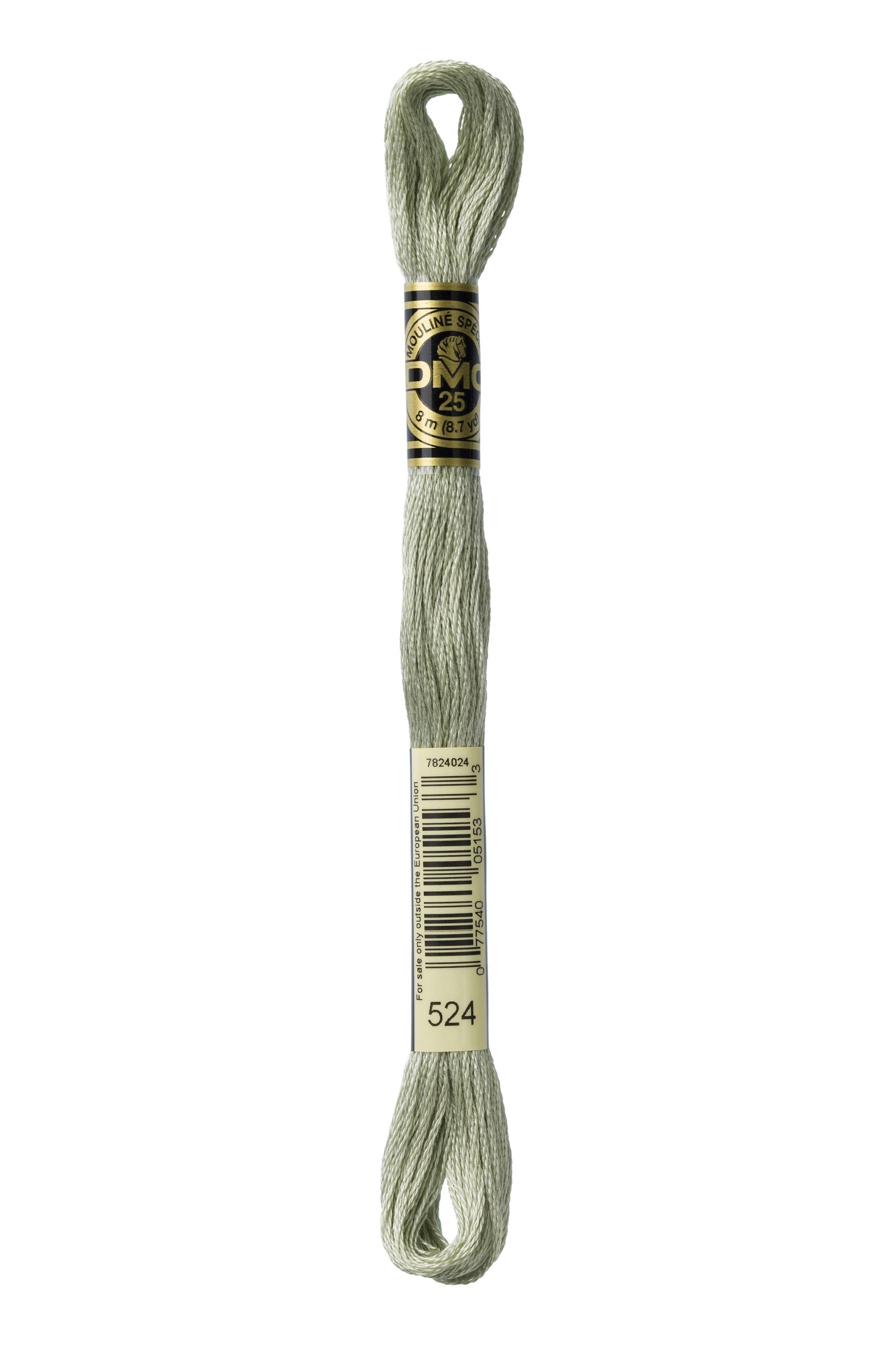 Spool of embroidery floss with a brand label on a white background