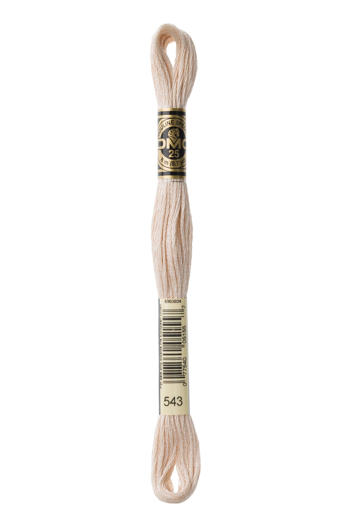 Spool of embroidery floss with a label on a white background