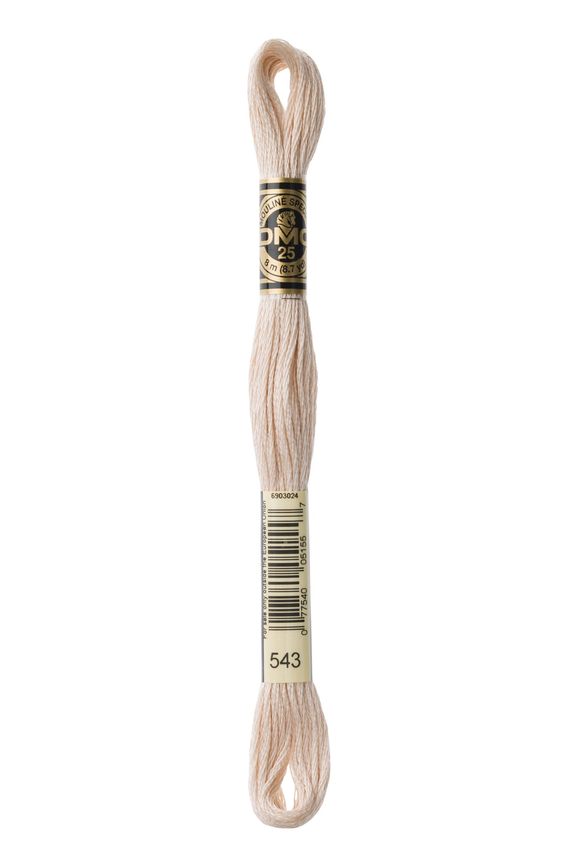 Spool of embroidery floss with a label on a white background