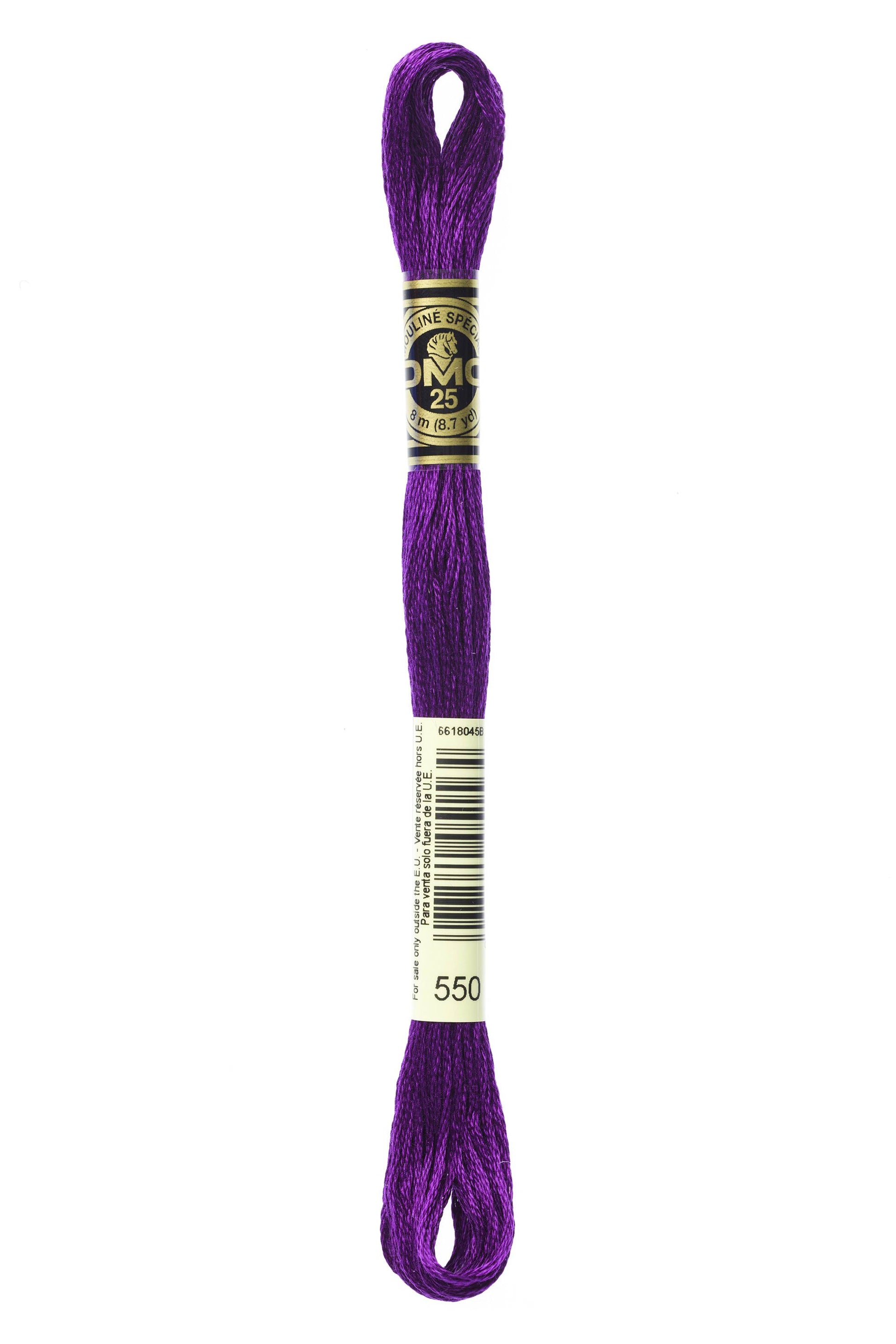 Purple embroidery floss spool with a brand label on a white background