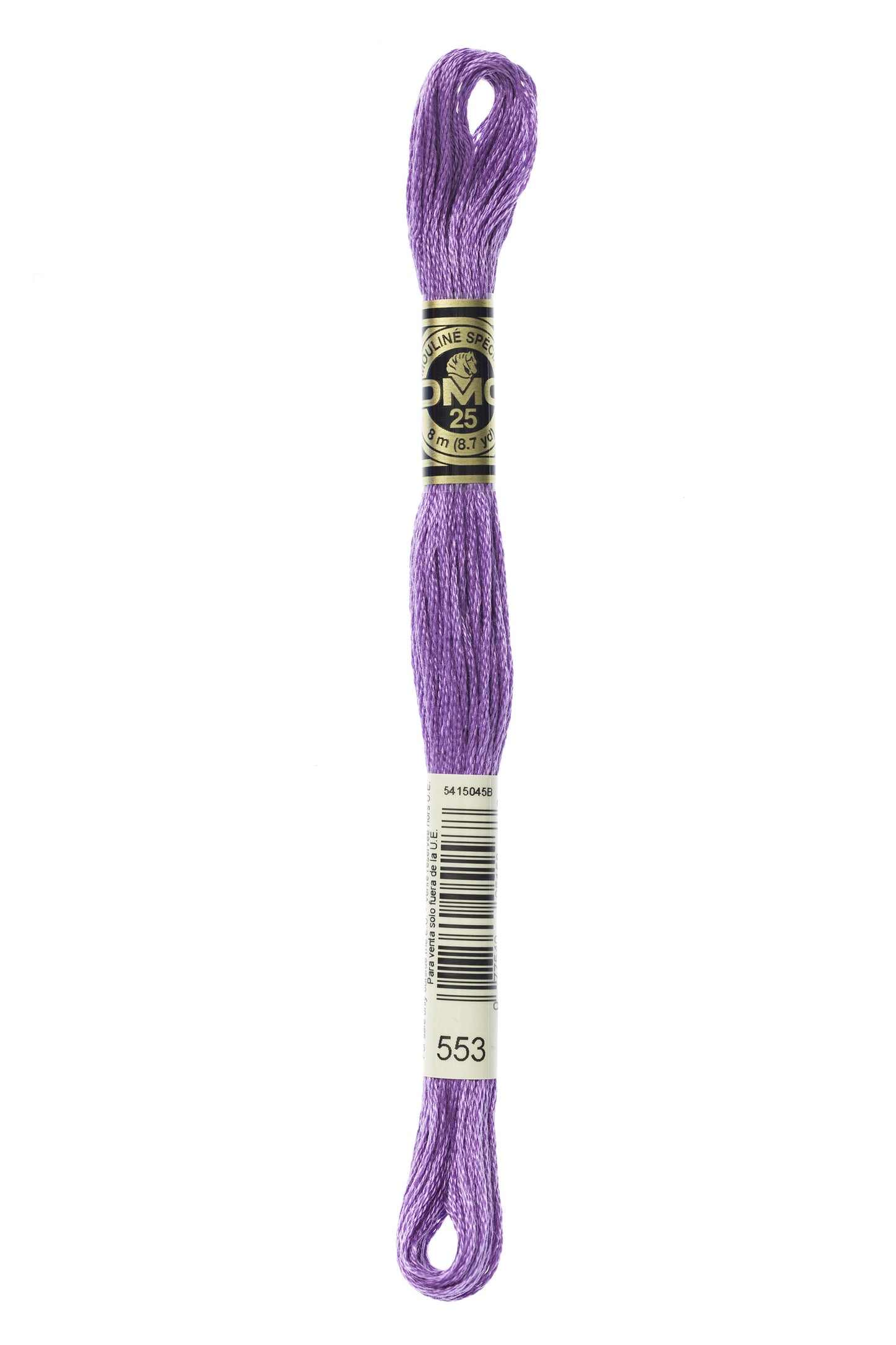 Purple embroidery floss spool with a brand label on a white background