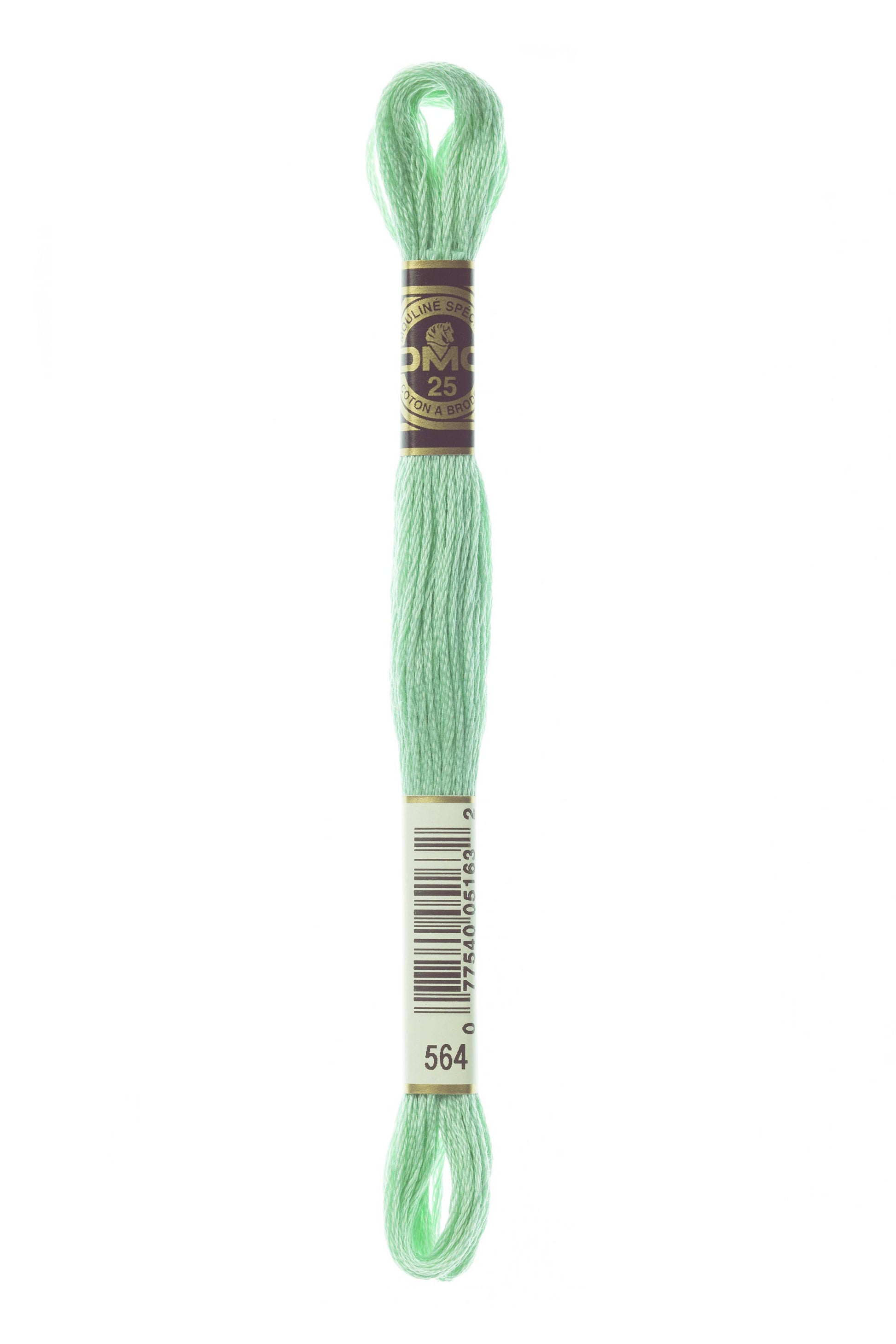Light green embroidery floss spool with a brand label on a white background