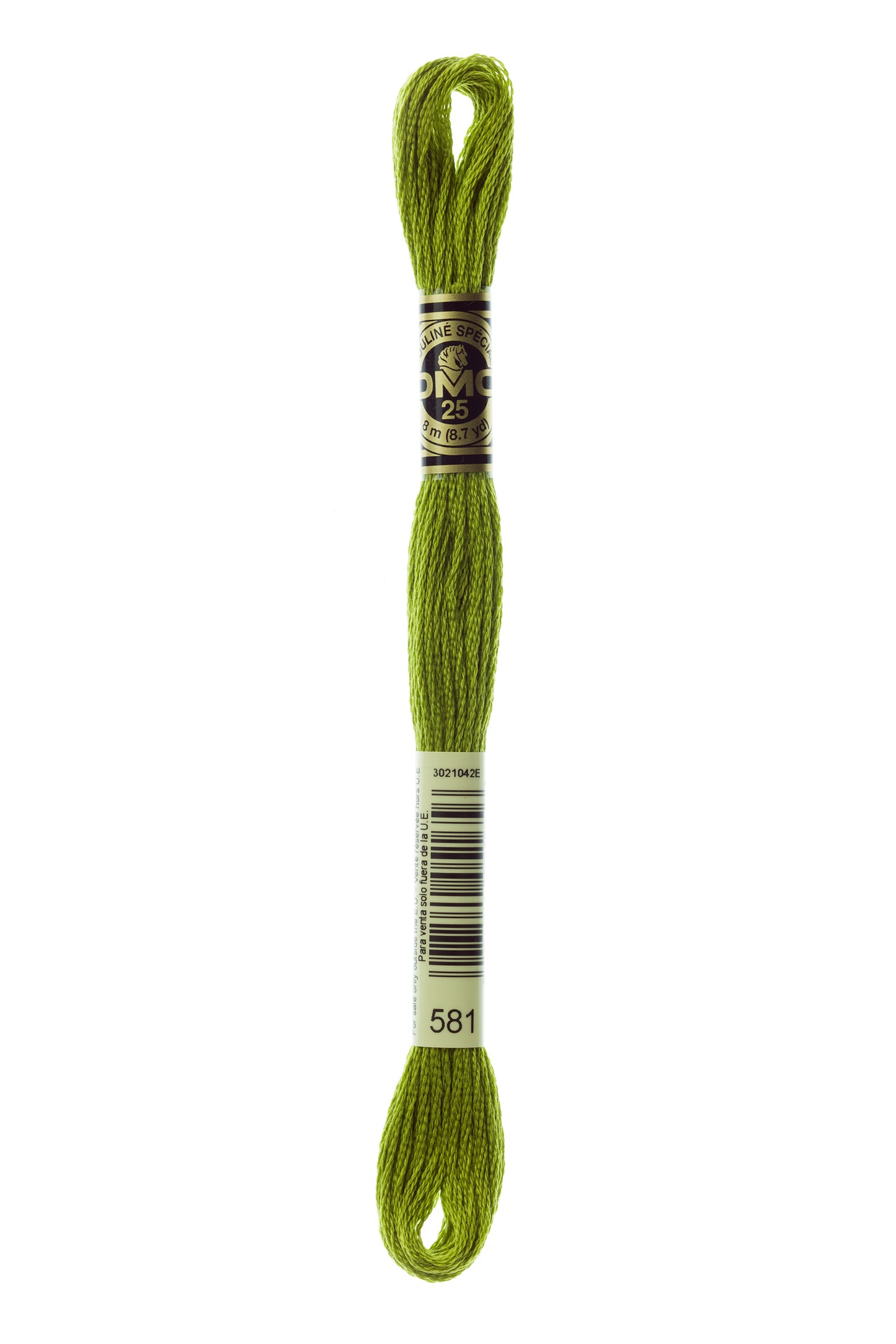 Green embroidery floss with a label on a white background