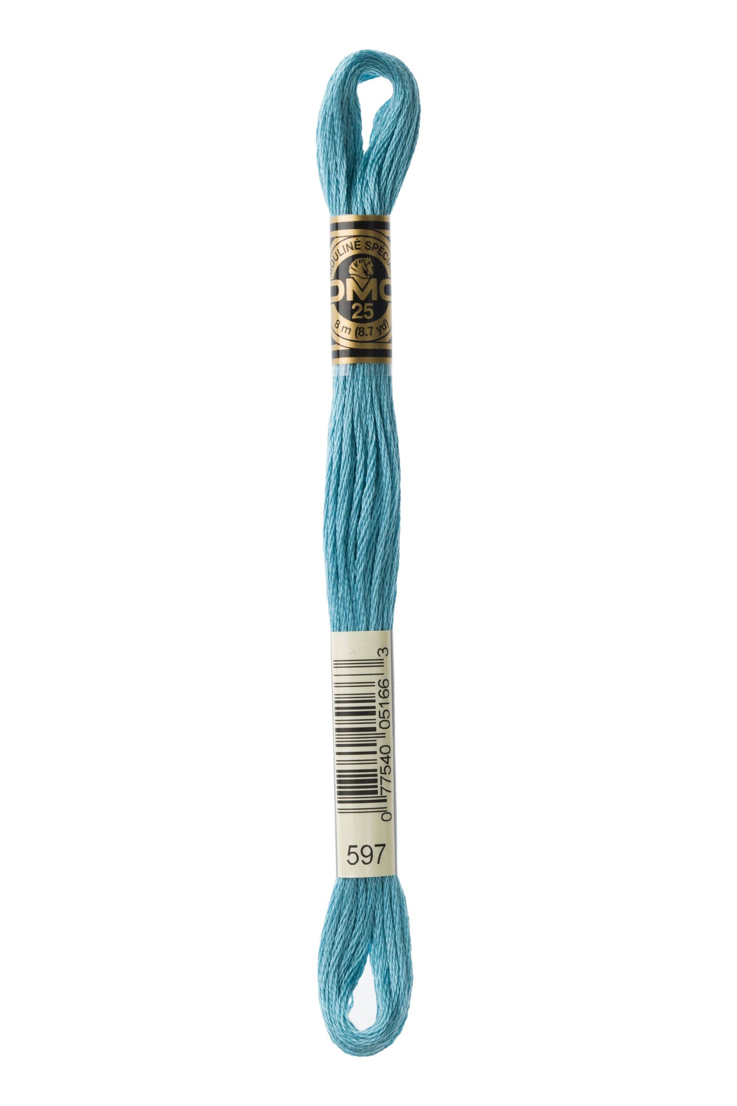 Light blue embroidery floss on a white background