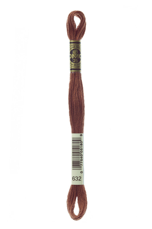 Brown embroidery floss spool with a label on a white background