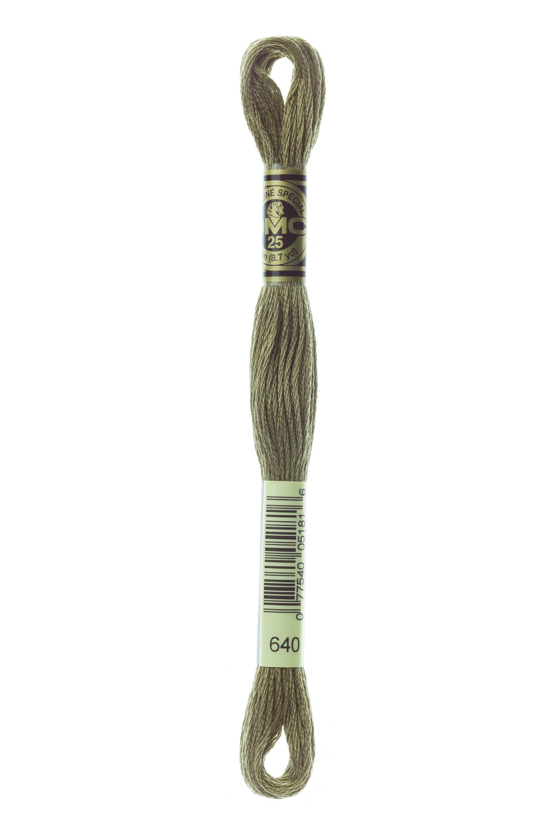 Spool of embroidery thread with a label on a white background