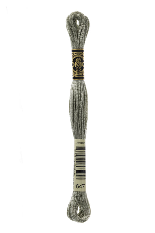 Gray embroidery floss spool with a brand label on a white background