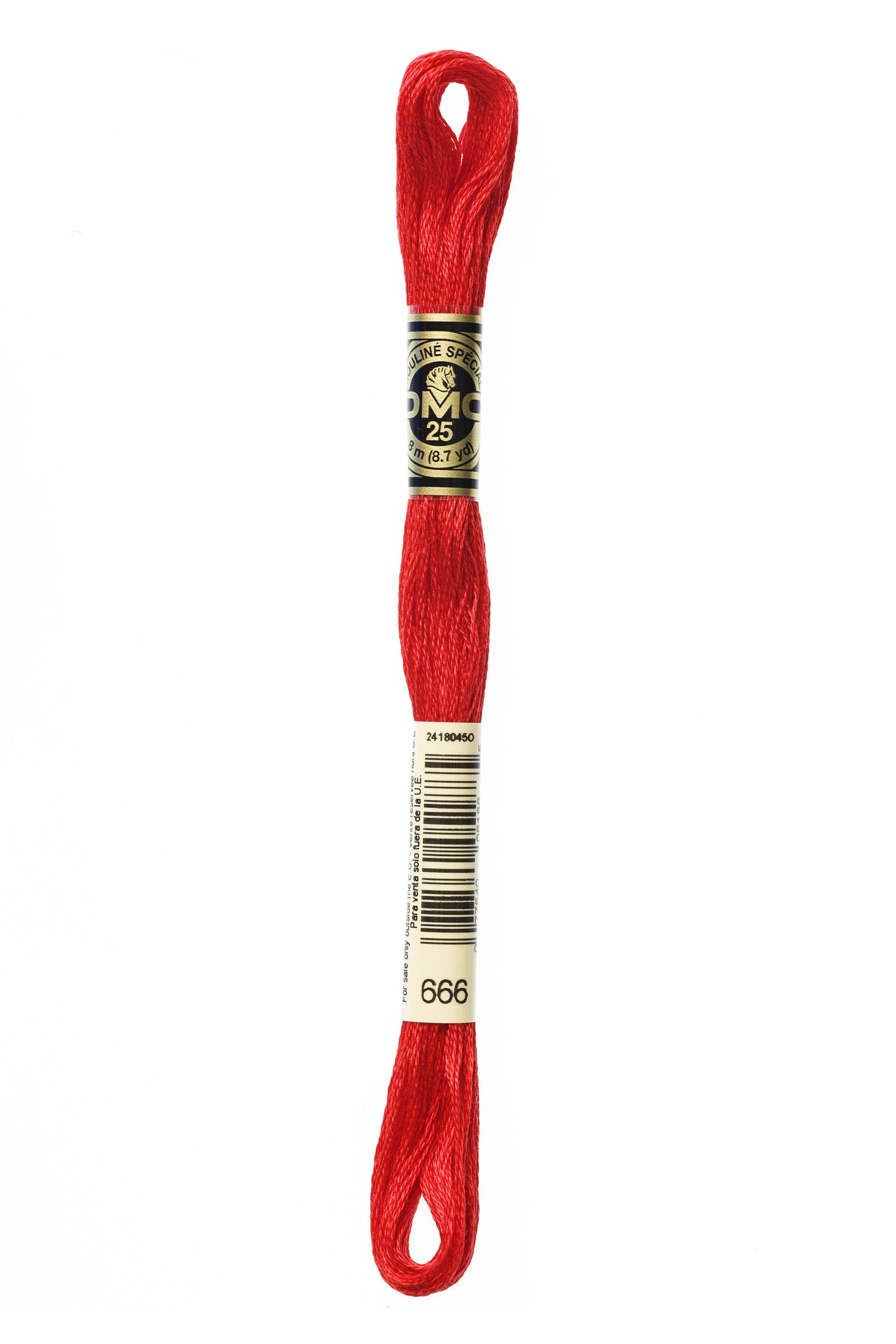 Red embroidery floss on a white background