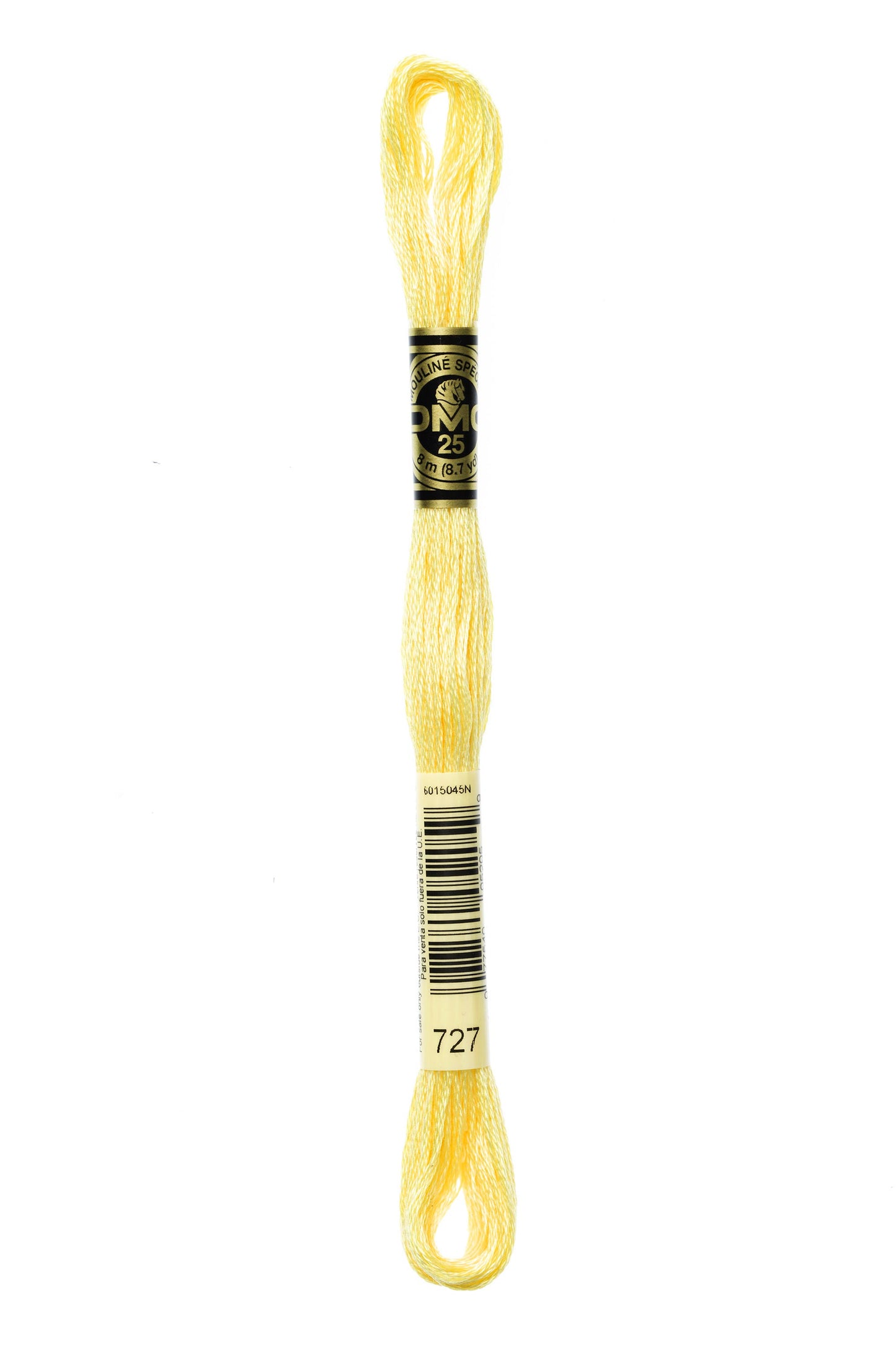 Yellow embroidery floss spool with a brand label on a white background