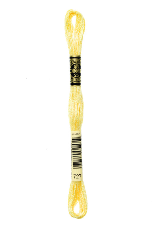 Yellow embroidery floss spool with a brand label on a white background