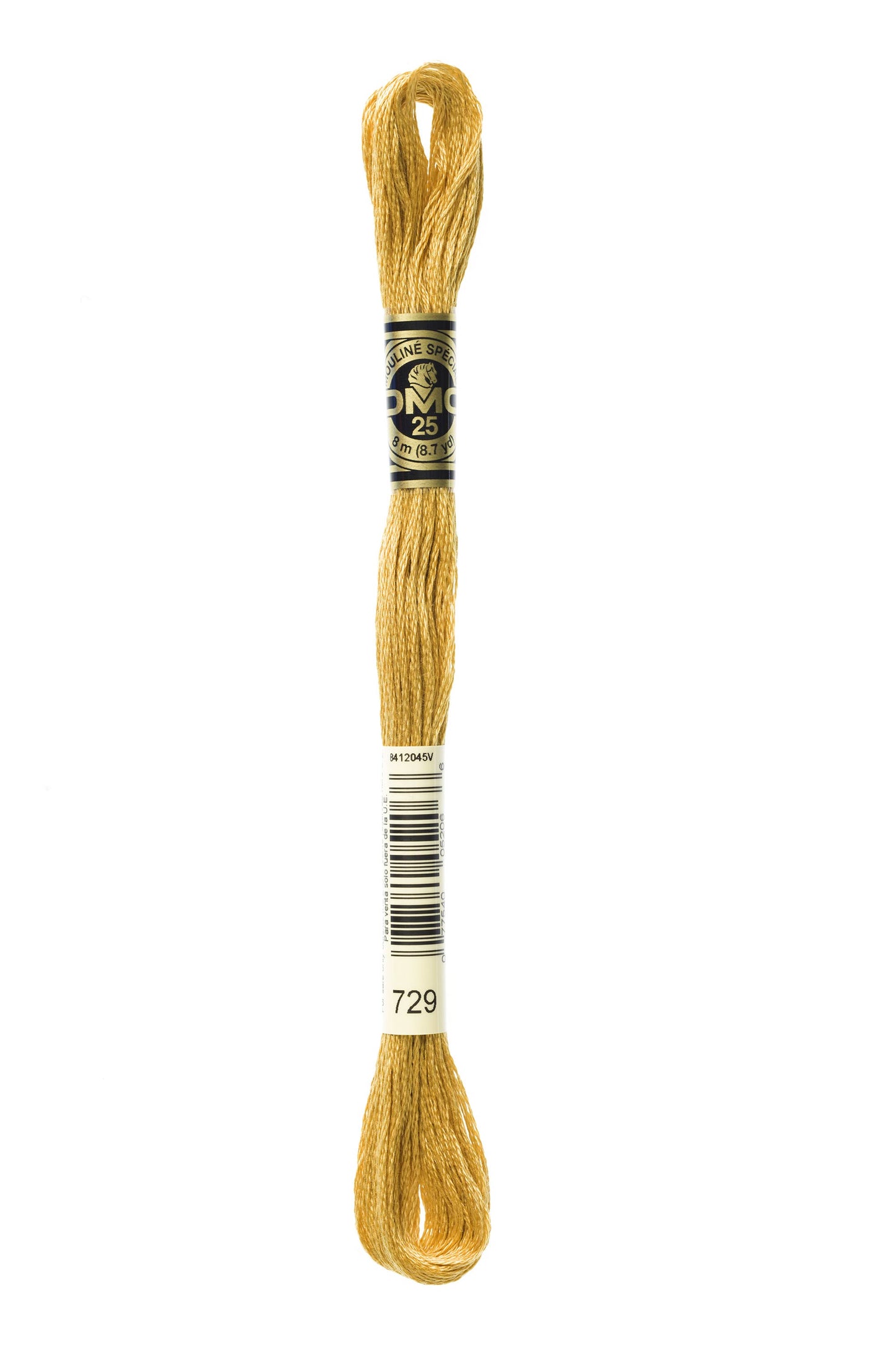 Spool of yellow embroidery floss with a brand label on a white background