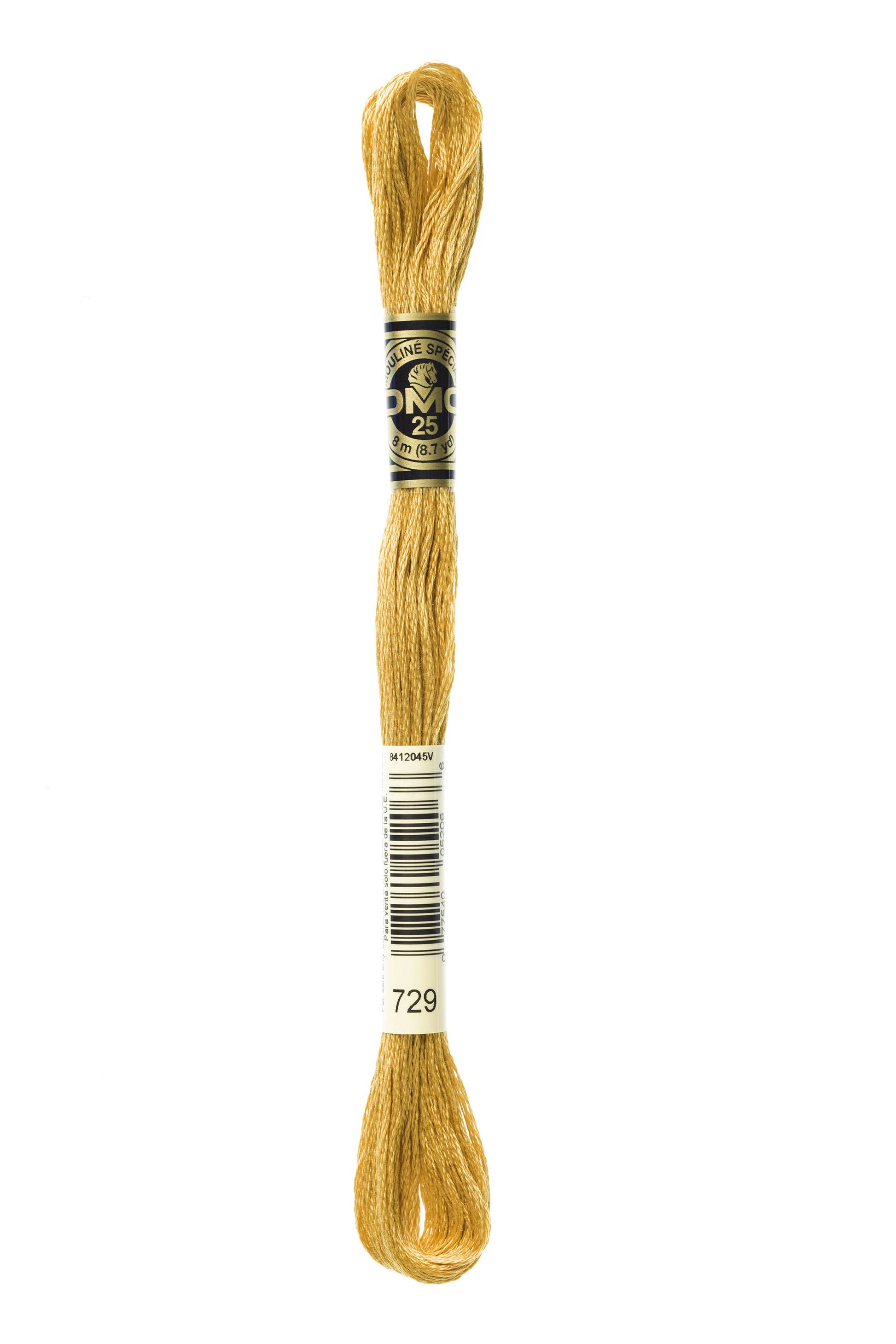 Spool of yellow embroidery floss with a brand label on a white background